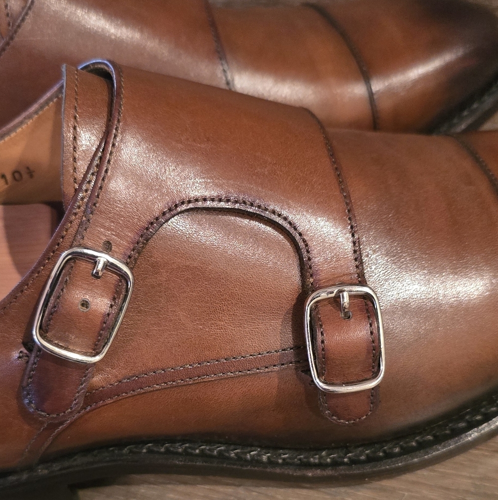 Classic Brown Leather Double Monk Strap Shoes